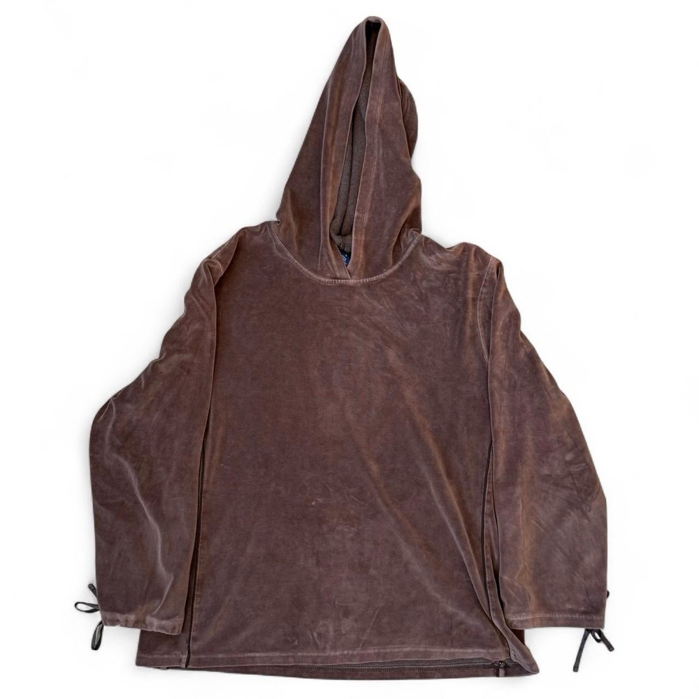Vintage Gap Chocolate Brown Velour Pullover Hoodie Womens Stretch L Coquette Y2K